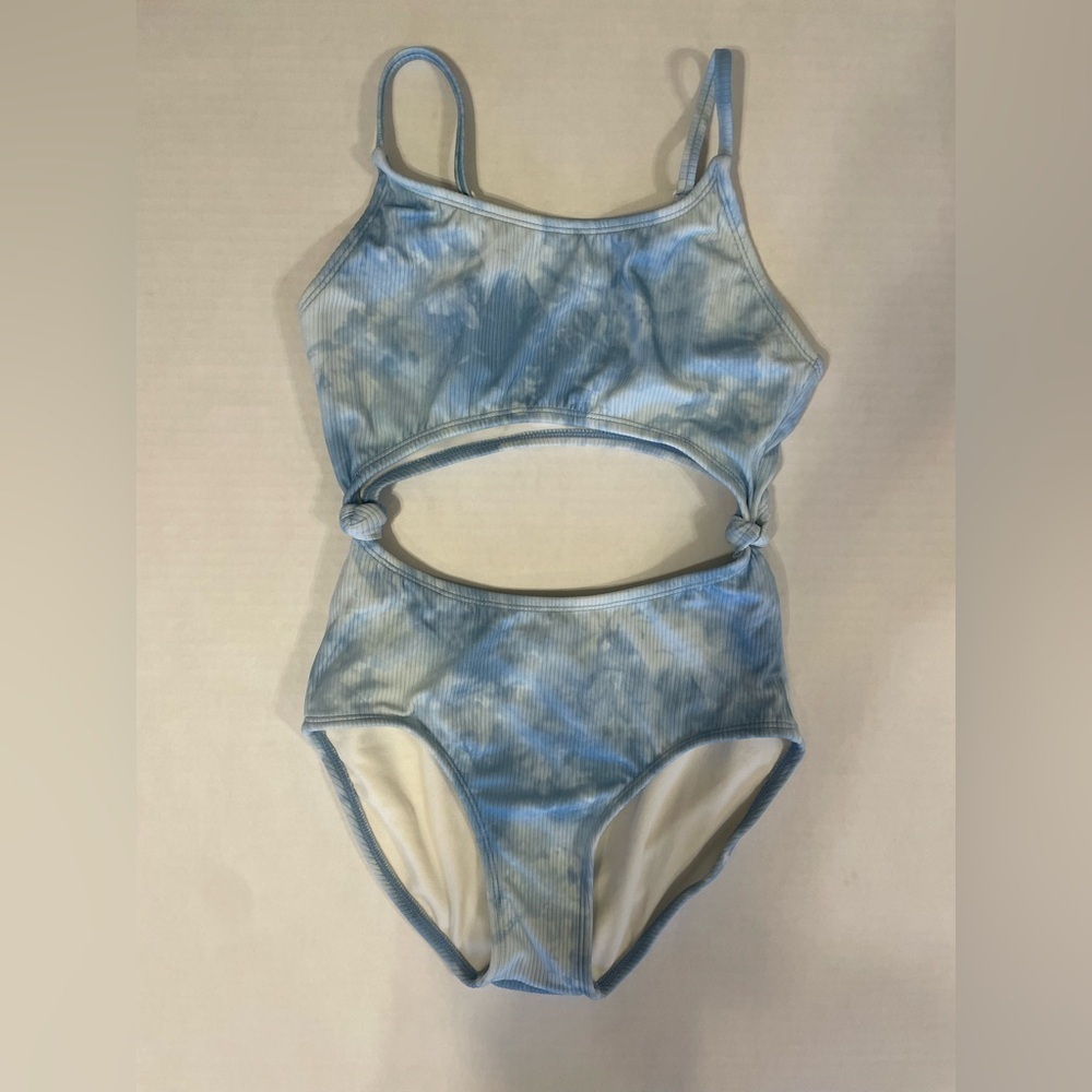Blue & white tie dye one-piece swimsuit girls size Large (10/12)